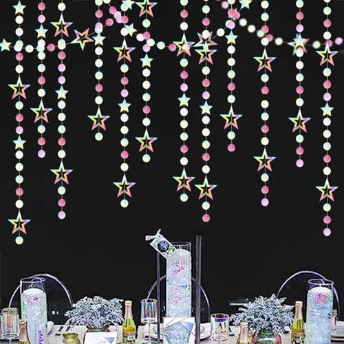 Image of Iridescent-Disco Holographic-Euphoria Star Party-Decoration Garland - 52ft Neon Twinkle Twinkle Little Star Streamers,Wedding Birthday Bachelorette Baby Bridal Shower Engagement Lasting Surprise