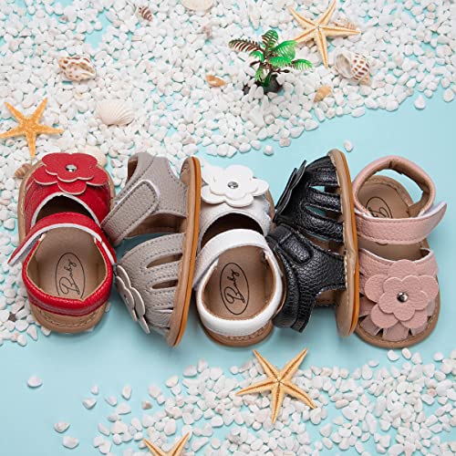 Image of Meckior Baby Toddler Infant Girls PU Leather Soft Open Toe Summer Sandals Flower Princess Flat Shoes