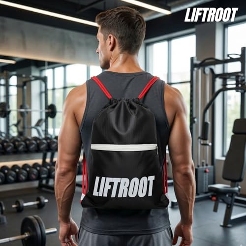 Image of Drawstring Bag for Men & Women, Water-Resistant Polyester PU Matte Sports Drawstring Rope Bag with Zip Pocket | Lightweight Gym, Workout, Travel Sack Bag 15L