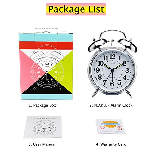 Peakeep MHP-3122-SILVER 4 Inches Twin Bell Loud Alarm Clock For Heavy Sleepers thumb #6