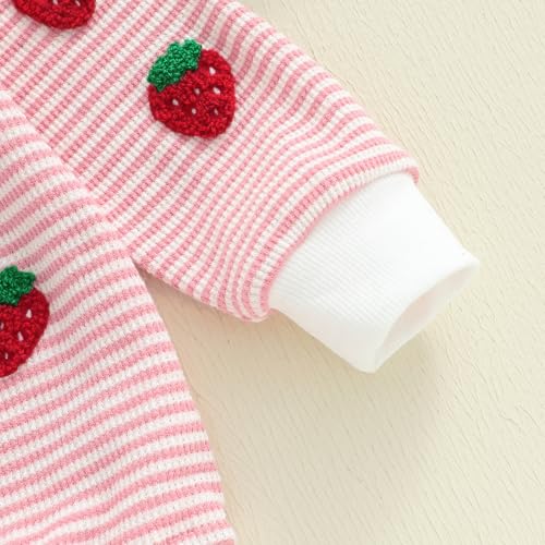 Baby Girl Fall Outfits Long Sleeve Strawberry Sweatshirt Bubble Romper Newborn Stripe Bodysuit Cute Infant Clothes4