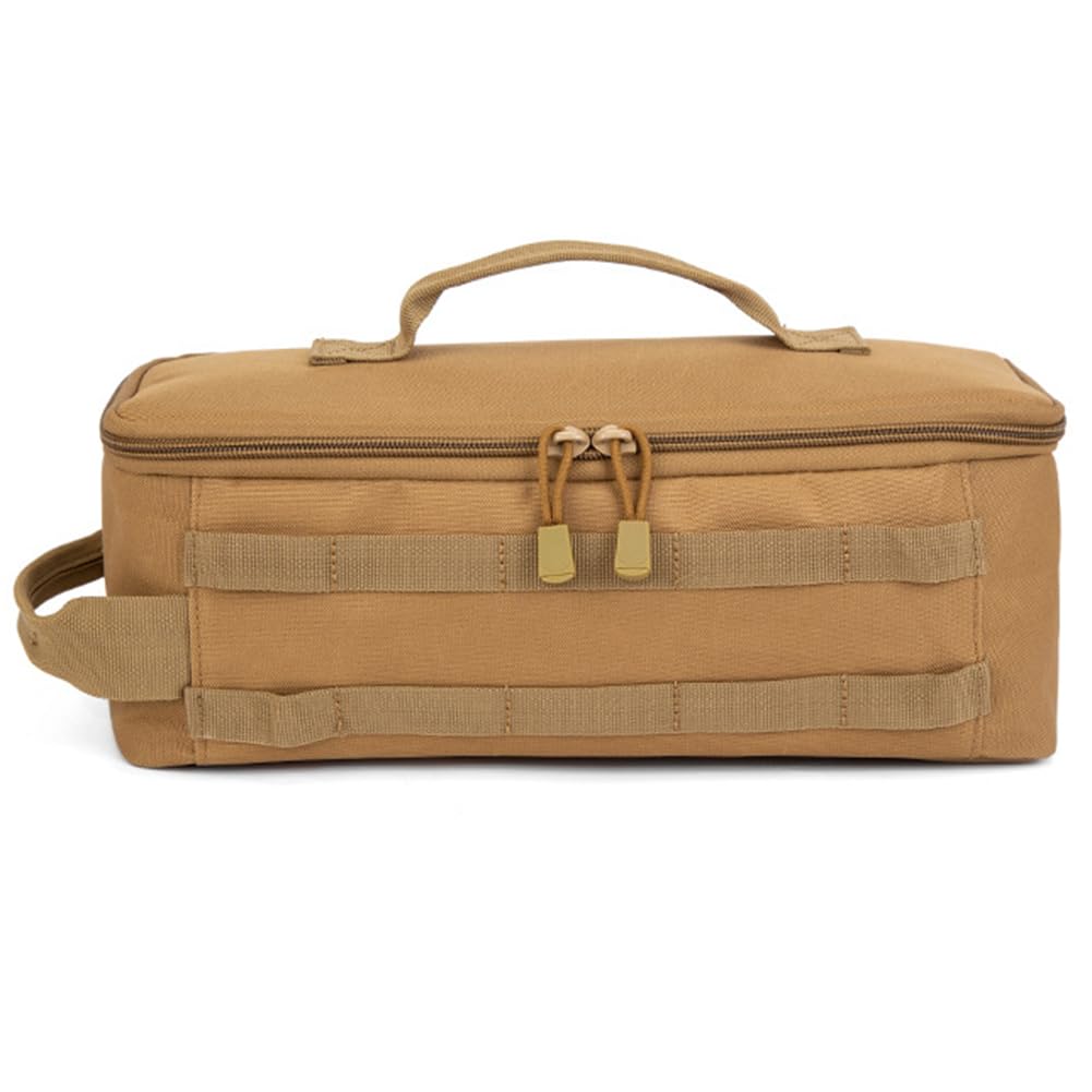 Kexpery Large Capacity Camping Cookware Organizer with Handle Picnic Organizer Box Oxford Cloth Double Zippers for Camping Hiking Travel (Khaki)