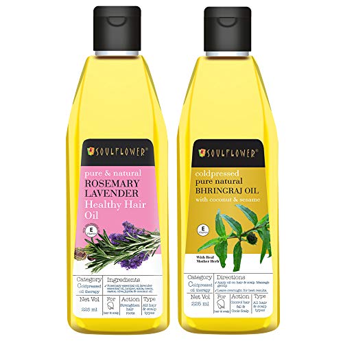 Image of Soulflower Rosemary Lavender and Bhringraj Hair Oil, 225ml Each | Hair Growth, Strengthening & Nourishing Hair Roots | Pure, Natural and Coldpressed Hair Oil - Pack of 2