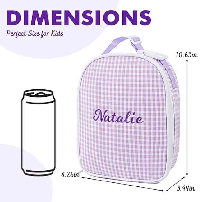 MT WORLD Daycare Backpacks with Lunch Boxes Set,Personalized Checkered Backpacks and Lunchboxes,Travel Daypack with Lunch Bag,Purple Checkered Daypack Lunchbags Set