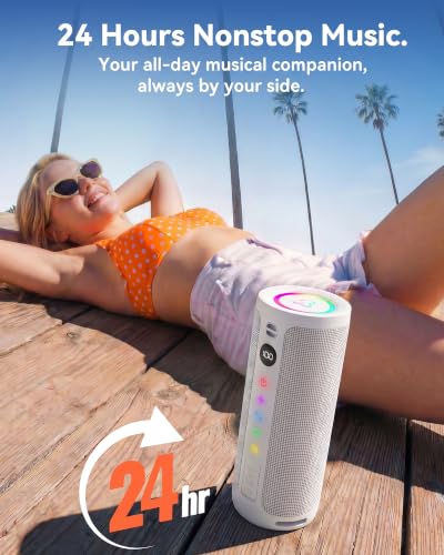 Image of BassBloom Roar 3 Portable Bluetooth Speaker,20W Powerful Sound with Deep Bass,IPX6 Waterproof,24H Playtime,Bluetooth 5.4,RGB Lights,Wireless TWS Pairing (White)