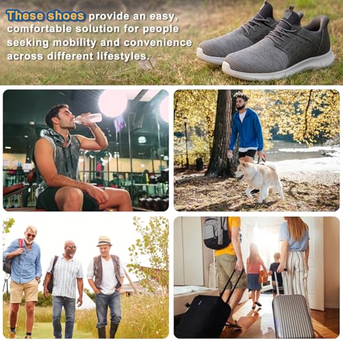 Image of Hands Free Slip On Shoes for Men Walking Casual Sneaker Arch Support Memory Foam Mesh Light Cushioning Fashion Breathable Stylish Black White Tan Grey