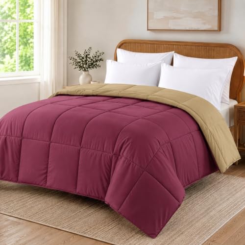 Image of Modern Threads Comforter Duvet Insert, Reversible Quilted Down Alternative Comforter with Corner Tabs, All Season Bedding, California King, Red /Beige
