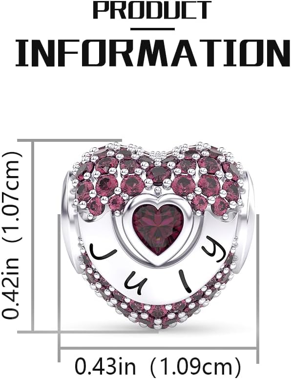 Birthstone Charms Love Heart Openwork Bead Charm for Women Bracelets and Necklaces 925 Sterling Silver with 5A Cubic Zirconia,Jewelry Gifts Women - Image 6