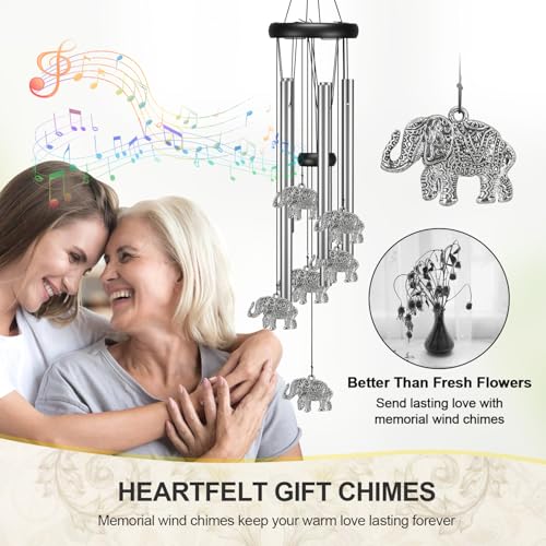 Image of Virekm Windchimes Outdoors Clearance, Aluminum Metal Wind Chime for Outside Sympathy Hanging Wind Chimes for Patio Decoration, Garden Decor. Zen Garden Decor,Gifts for Women(Elephant)