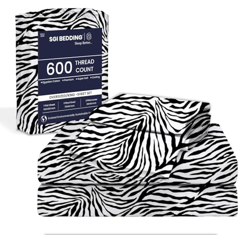 Image of SGI 108 inchx108 inch 4 Pc Alaskan King Sheet Set 600 TC 15 inch Deep, Zebra Print