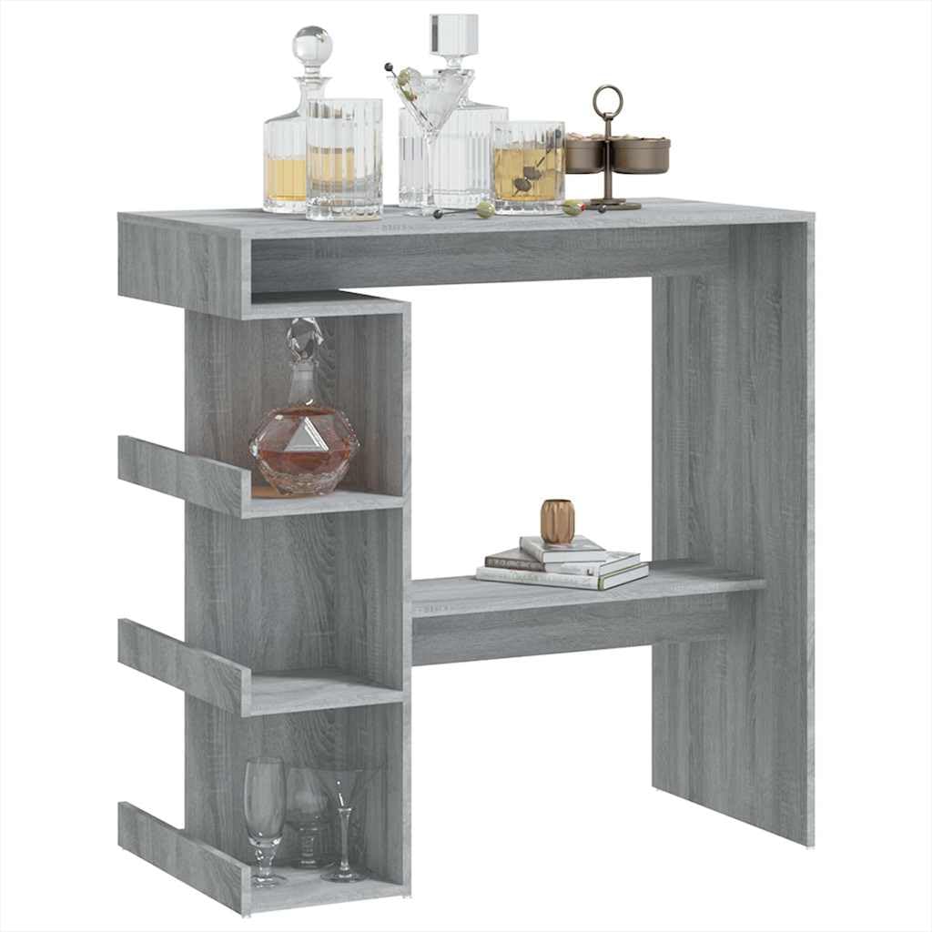 Mesa de bar con estante gris Sonoma de madera 100 x 50 x 101,5 cm, mesa alta con estantes y reposapiés, ahorra espacio, moderna para cocina, comedor y zona de invitados