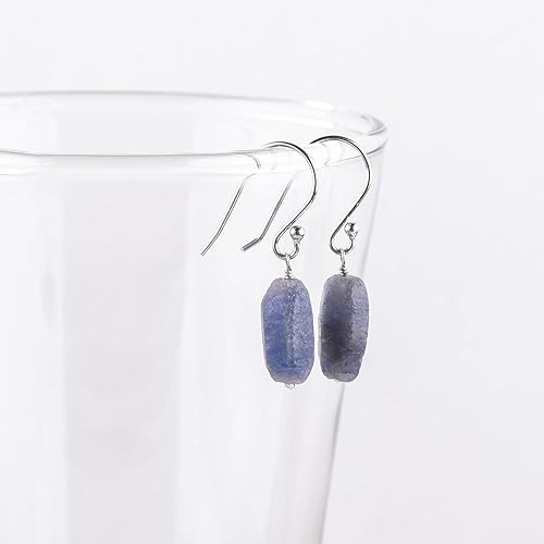 Miniatura 3 de InfinityGemsArt Raw Blue Sapphire Handmade Earrings Pair for her, Rough Gemstone, Birthstone, Chakra Stones, Rhodium 925 Sterling Silver Jewelry