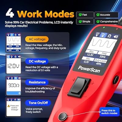 Autel PowerScan PS100 Automotive Circuit Tester 2.0, 12-24V Power Circuit Probe Tool, Electrical Short Open Circuit Finder, AC/DC/Resistance/Component/Signal/Test Light Automotive, 20ft Extension Cord