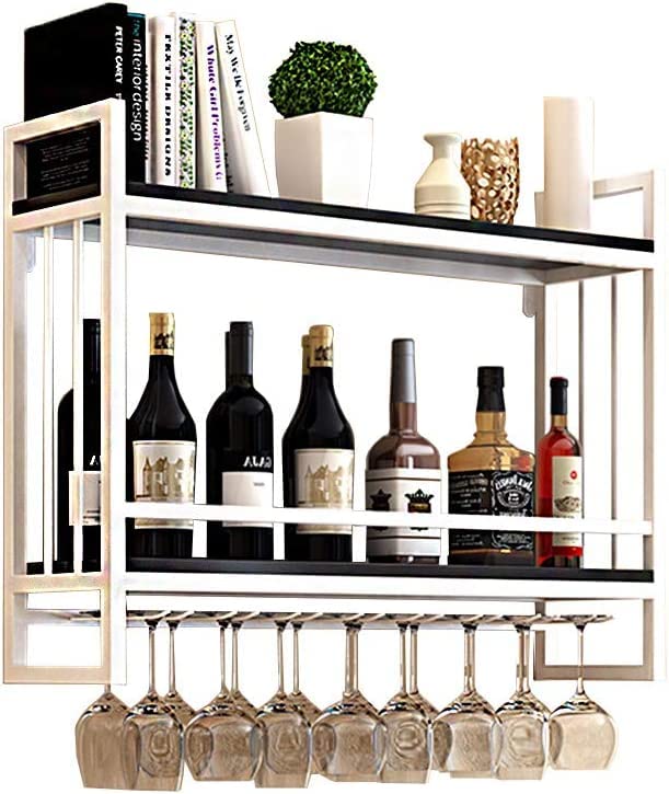 Étagère à vin murale suspendue en bois + fer avec range-bouteille compact