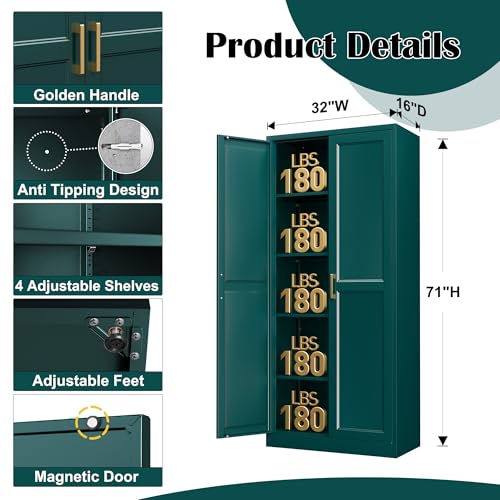 Image of Steeloong 71 inchMetal Pantry Storage Cabinet with Doors & 4 Adjustable Shelves