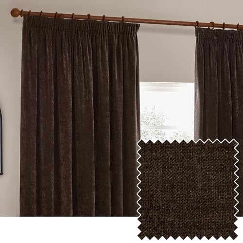 Yard Heavy Chenille Paire De Rideaux Plissés - Ligné Assombrissement Velours Doux Rideaux (Marron...