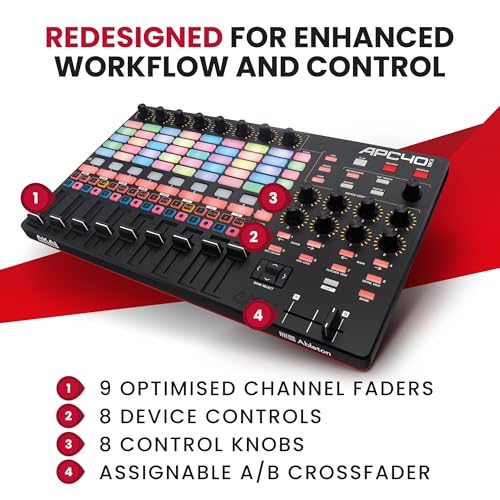 Akai Professional APC40 MKII - USB MIDI Controller for 1 to 1 Mapping with Ableton Live Lite with 5x8 Clip Launch Matrix, Knobs and Faders, Pro Software Suite Included
