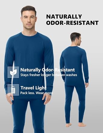 Men's 100% Merino Wool Base Layer Sets Lightweight Active Base Layer for Ski