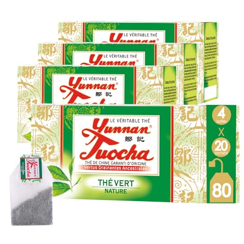 Yunnan Tuocha Zouji – Té Verde Natural Bio – Antioxidantes – 80 Bolsitas (4×20) - 160g - Origen Garantizado de Yunnan