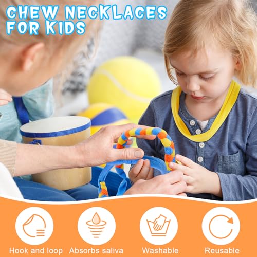 Image of Henoyso 12 Pack Sensory Chew Necklaces Kids Soft Terry Cloth Oral Motor Teething Toys for Boys Girls, Reusable Chewy Jewelry for Focusing & Calming(Mixed Style,Vivid Color)