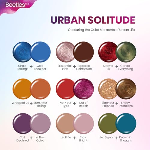 Image of Beetles PRO Gel Polish Set - Urban Solitude Collection, 18 Colors 15ml Full Size Salon Nails Kit with Base Coat, Glossy & Matte Top Coats, 6 Painting Gel For Nails & Tools, UV Nail Lamp Cure Needed