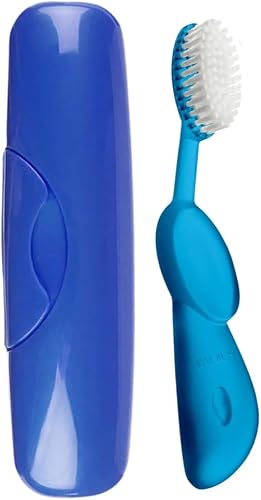 Radius Cepillo de dientes Original Big Brush, libre de BPA y aceptado por ADA, mano derecha, cepillo azul y estuche azul