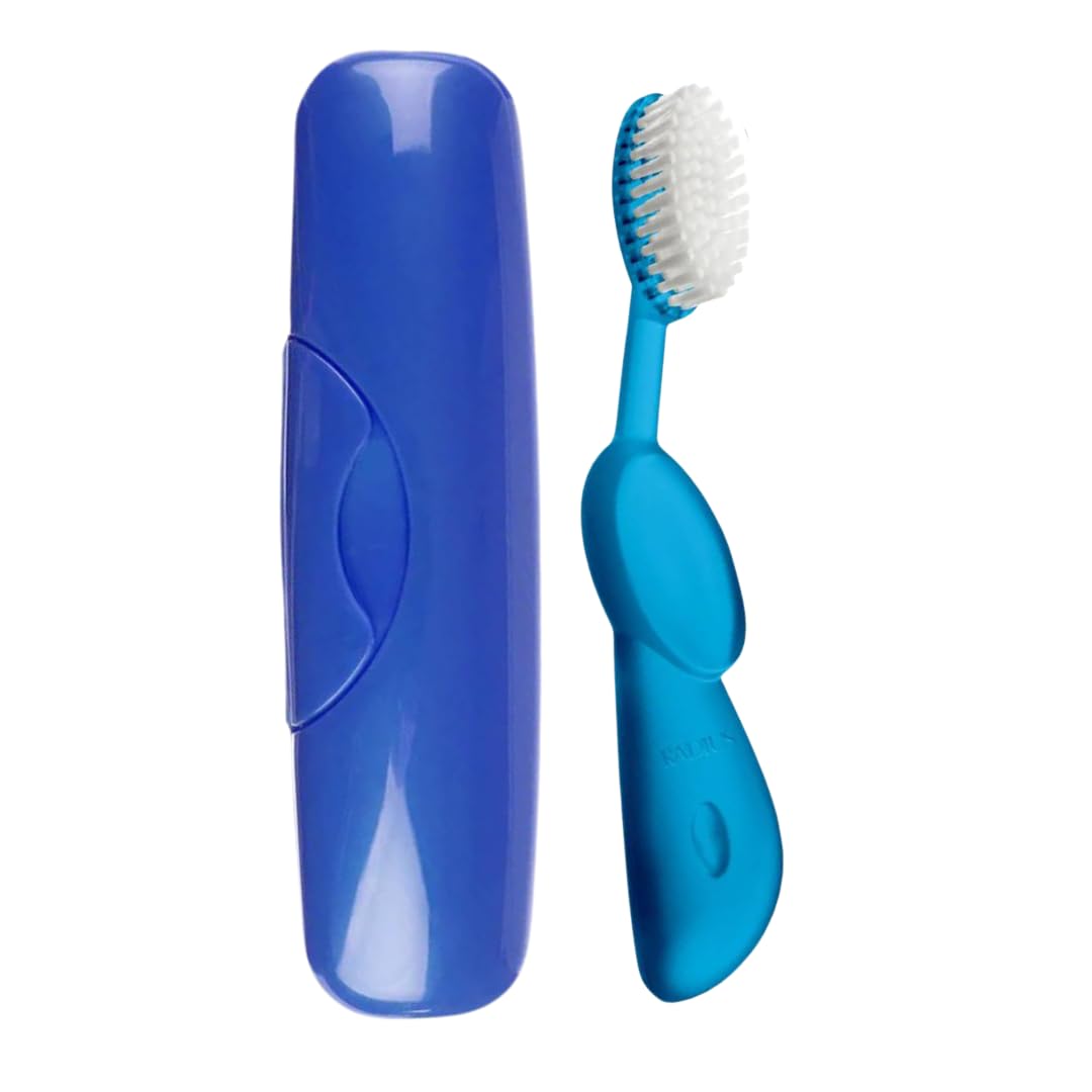 RADIUS Toothbrush Original Big Brush, BPA Free and ADA Accepted, Right Hand, Blue Brush and Blue Case