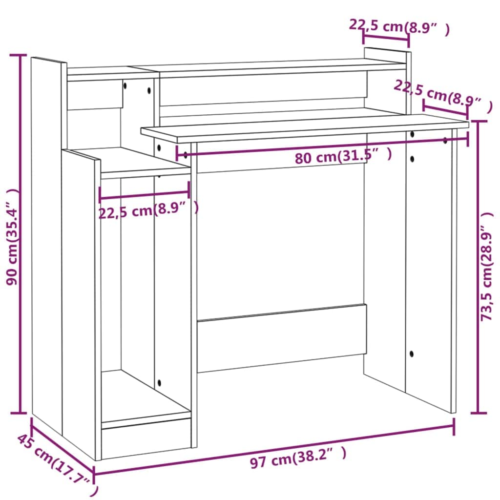vidaXL Biurko z oświetleniem LED Biały 97x90x45 cm Drewno Wielowarstwowe