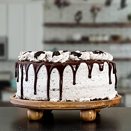 Daily Ritmo Acacia Round Tray Riser | Wooden Farmhouse Pedestal Stand For Decor & Display | Natural Wood Footed Rustic Circle Cake Stand 11 Inches #TOP1