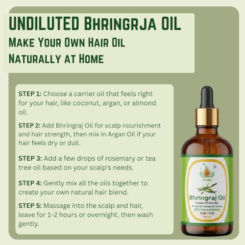Image of KUNJ Bhringraj Oil for Hair Growth & Hair Fall Control 100ml | 100% Pure Ayurvedic Bhringraj Oil (Eclipta Prostrata) | Strong Roots, Scalp Nourishment & Dandruff Care | Natural Hair Care Oil