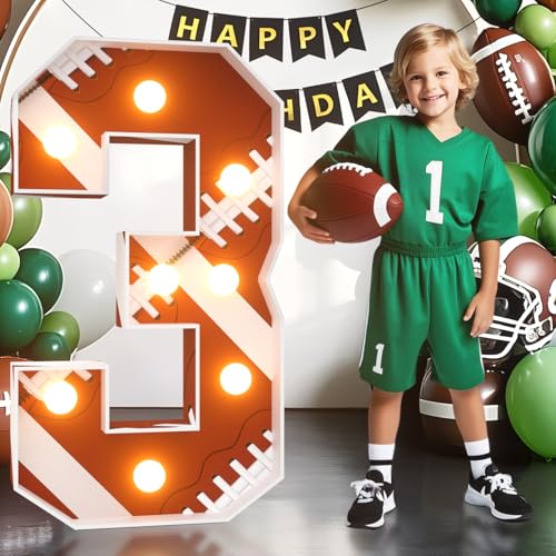 Football 3rd-Birthday Decorations Marquee Numbers: Superbowl 3FT Large Light up Number Sign 3 Third Year Down Three Years Old Party Decoration Big Balloon Numbers Decor for Boys and Girls