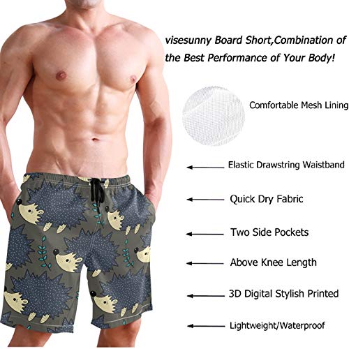 visesunny Men's Beach Short Swim Trunks Vintage Cute Hedgehog Sports Running Bathing Suits3