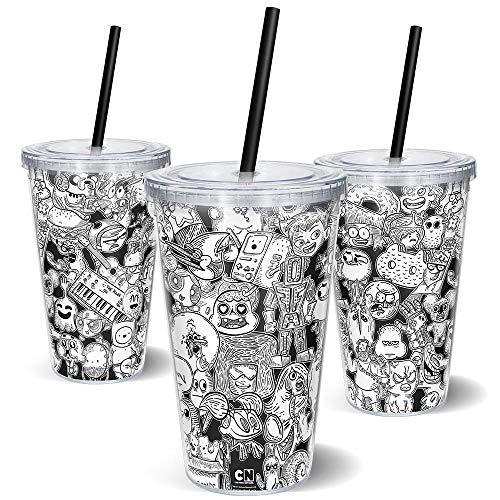 Copo Canudo 600ml Cartoon Network Off Mix , Beek Geek's Stuff, Cc-cnmix2, Preto, Modelos Surtidos,