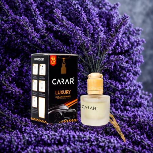 Image of Car Air Freshener Lavender Car perfume | Hanging Car Perfume | Premium Car Fresheners | Aroma with Essential Oils | Hanging Perfume for Car in Glass Bottle with Wooden Diffuser Lid (10ml) (Lavender)
