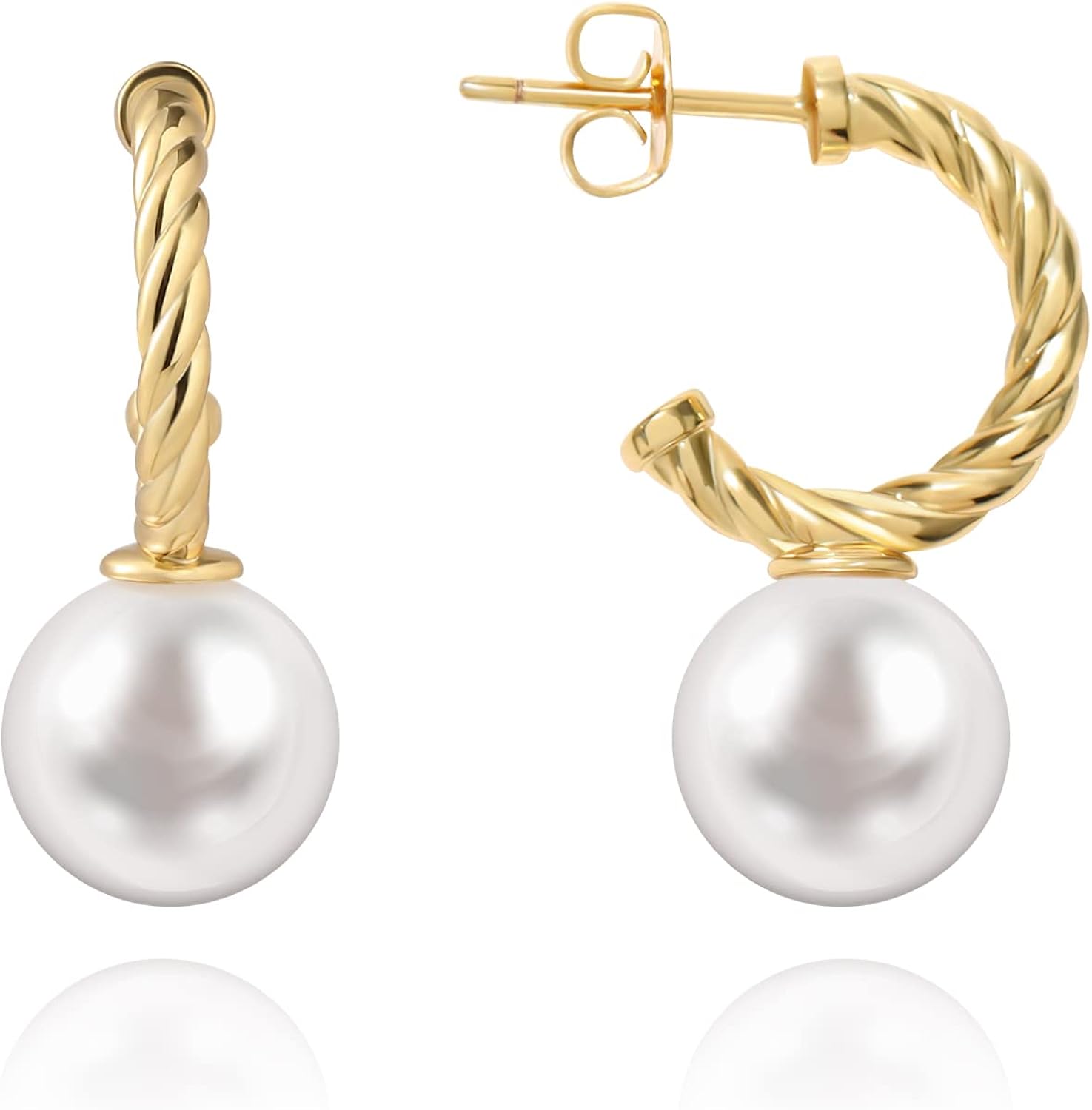 18K Gold Plated Pearl Drop Hoop Earrings for Women Kuwait Ubuy