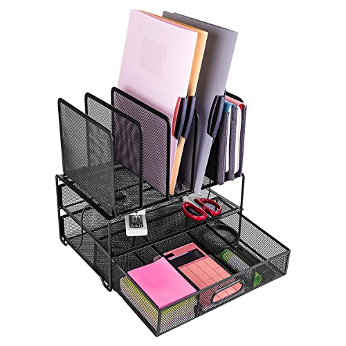 Amazon-Basics-Organizer-da-scrivania-in-rete-con-cassetto-a-scorrimento-due-scomparti-e-5-sezioni-verticali-Nero