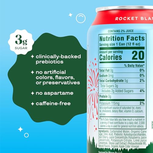Image of Bloom Pop Prebiotic Soda, Gut Health Support, Rocket Blast, 12 Pack | Rocket blast flavor with clinically backed prebiotics for gut health, metabolism support and soda satisfaction.