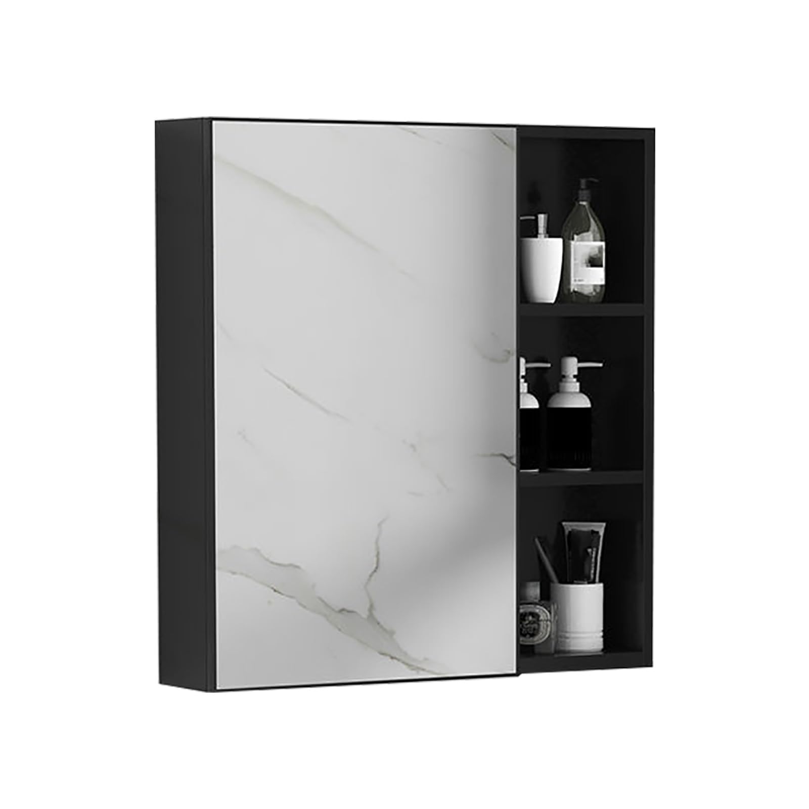 FGXHHS Sleek Black Wall-Mounted Medicine Cabinet with Mirror & Shelves - Rectangular Bathroom Storage, Space-Saving Design (75x65x11cm) for nizing Essentials