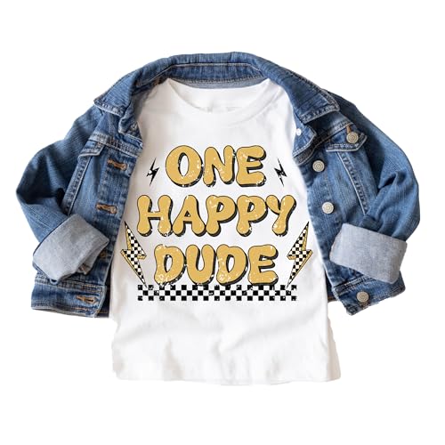 One Happy Dude Birthday Tee, Boys First Birthday Shirt, Retro Birthday Tee, Trendy Boys Birthday Shirt White