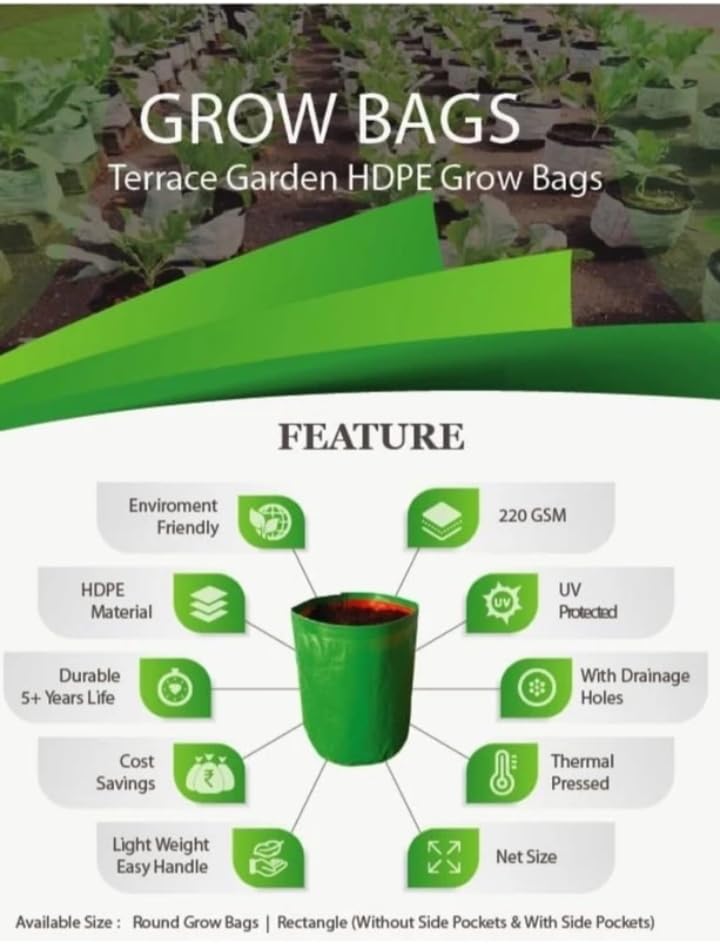 Image of ORIGINAL BULL Grow Bags, Green, 12x12 Inches, Breathable Fabric, for Vegetables, Flowers and Herbs, Pack of 10