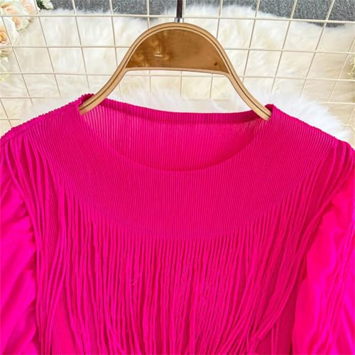 Women Tassel Pleated Lantern Sleeves Slim Dress Sexy Business Dress3