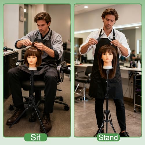 61'' Adjustable Wig Stand Tripod, Wig Holder Stand with Head, Caps, Elastic Bands, T Pins Tool Kit for Wigs Styling Making Display, Cosmetology Hairdressing Training