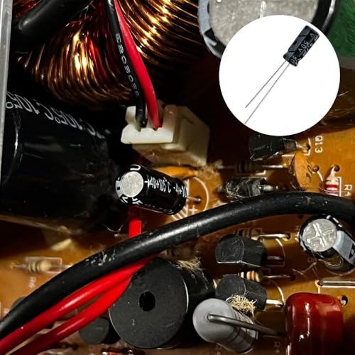 JJHXSM 20PCS Inline Electrolytic Capacitors 4.7UF 50V 5x11mm/0.20x0.43inch for DIY Circuit Boards Household Electric Appliances Electronic Products Black - Thumbnail 4
