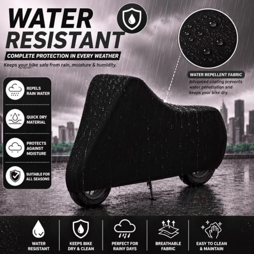 Image of Powerfull Bike Body Cover for CB350 Dustproof Scratchproof - 100% Waterproof CB350 Cover for Two Wheeler, Outdoor Full Motorcycle Cover with UV, Duty, Rain Protection - Black
