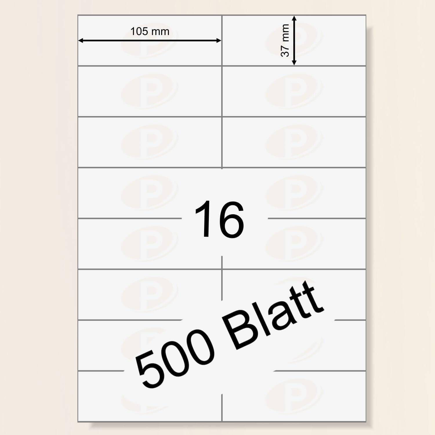 Printation Etiketten 105 x 37 mm - 8000 Aufkleber 500 Blatt DIN A4 2x8-105x37 Universal Labels blanko weiß selbstklebend 16 pro Bogen Papier Klebe-Etiketten zum beschriften/bedrucken 3484 4462 4620