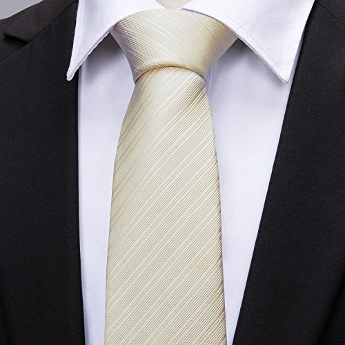 Image of Barry.Wang Tie Sets for Men Silk Stripe Necktie Woven Checkered Handkerchief Cufflinks Formal Business Wedding