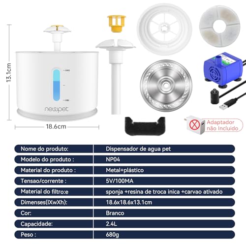 2.4L Bebedouro Gato Tipo Fonte, Bebedouro Fonte De Água Para Cães Gatos Elétrico Pet,Substituição Do