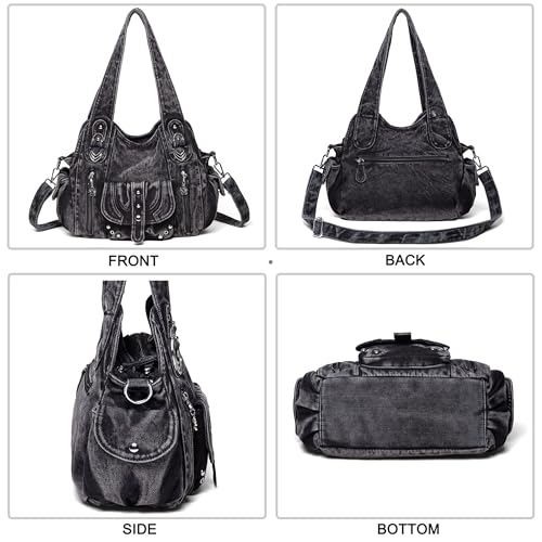 Image of Designer Denim Handbags for Women Hobo Tote Bag Crossbody Denim Purses Blue Jean Shoulder Bag
