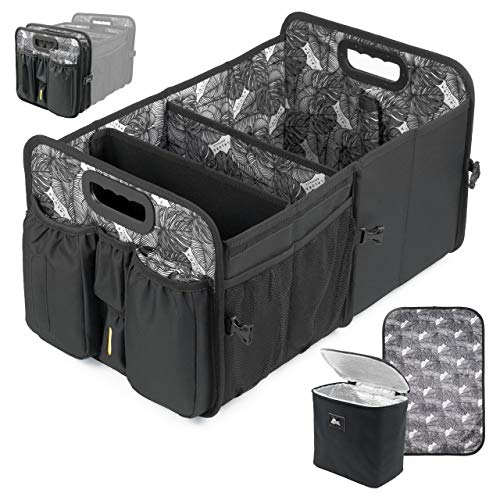 Car Trunk Organizer Cooler and Lid - Seat Belt Front and Back | Bottle, Wipes Plastic Bag Pocket |Baby Diaper Caddy Organizer Changing Pad Station | SUV Backseat Car Organizer Kids Babies Storage Basket