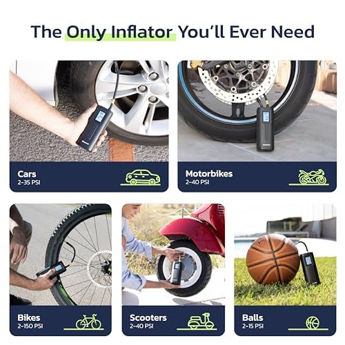 Image of Woowind Tire Inflator & Power Bank 2 in 1 Portable Air Compressor, Electric Bike Pump with Digital Pressure Gauge, Air Pump for Car Tires, Bicycle, Motorcycle, Scooter, Balls (AP2-P)